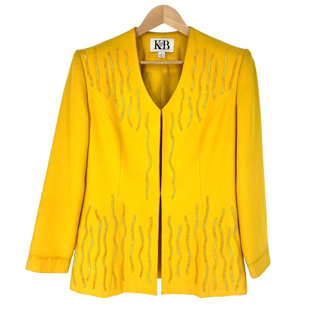 Stella‎ Louise for KB Vintage 80s Beaded Blazer Jacket Womens Size 8 Yellow